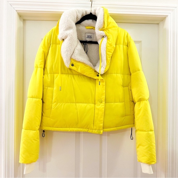 NWT BDG Urban Outfitters Marlow Puffer Jacket Yellow Shawl Collar Yellow sz S - Picture 7 of 10